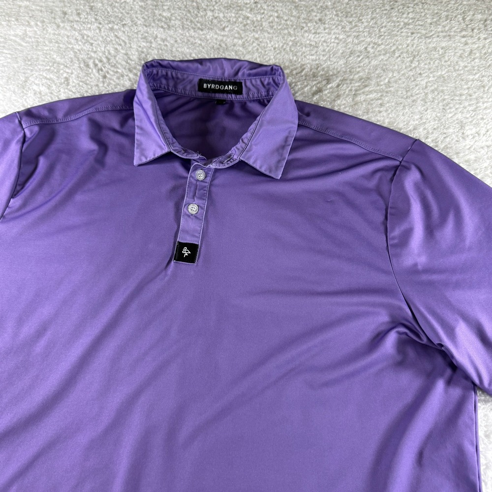 Byrd Gang Polo Shirt Mens Large Purple Solid Print Golf‎ Performance Stretch